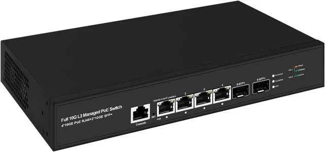 Alt view image 3 of 3 - Full 10Gbe 4 Port Web /L2/L3 Managed 10 GPS PoE Or None with 2 * 10G SFP+ Switch(L2 Non PoE)