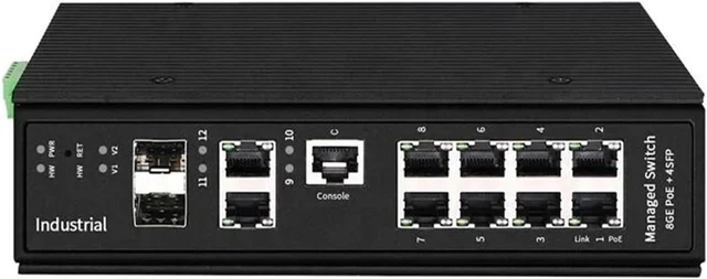 Main image of Industrial Din Rail Switch Gigabit Ethernet 8 Port Full Industrial PoE Switch L2 Managed Ethernet Injector Switch with 2 Gigabit RJ45 Port and 2Gigabit SFP Port