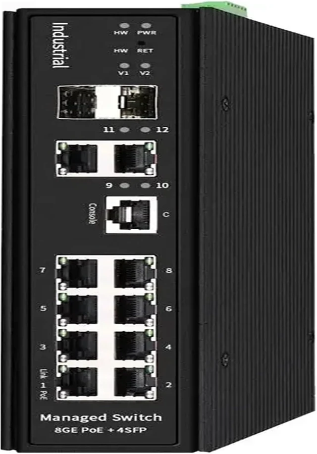 Alt view image 2 of 2 - Industrial Din Rail Switch Gigabit Ethernet 8 Port Full Industrial PoE Switch L2 Managed Ethernet Injector Switch with 2 Gigabit RJ45 Port and 2Gigabit SFP Port
