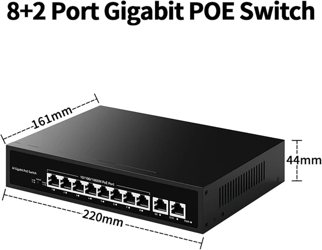 Alt view image 2 of 7 - 10 Port Gigabit POE Switch 100/1000Mbps Active POE Network Switch 120W