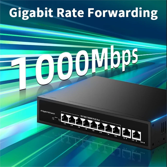 Alt view image 3 of 7 - 10 Port Gigabit POE Switch 100/1000Mbps Active POE Network Switch 120W