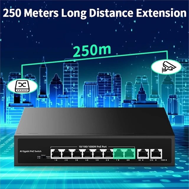 Alt view image 7 of 7 - 10 Port Gigabit POE Switch 100/1000Mbps Active POE Network Switch 120W