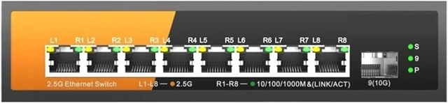 Main image of 9-Port Multi-Gigabit Ethernet Switch,KP-9000-9XHP-X-AC with 8-2.5Gb PoE Ports and 1-10Gb SFP for Uplink Unmanaged
