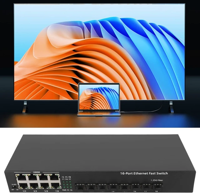 Alt view image 4 of 7 - 16 Port Gigabit Ethernet Switch, RJ45 10/100/1000M Auto Negotiation, Metal Case, Plug and Play, for Computer Network