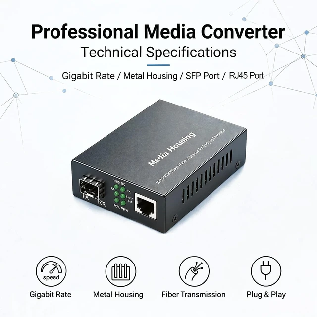 Alt view image 5 of 6 - A Pair of Gigabit Fiber Media Converter with 2 Packs Gigabit SFP LC Modules 20KM Single-Mode, 1.25G/s Fiber to Ethernet Converter, Gigabit SFP to RJ45 10/100/1000M, SMF, 1310nm