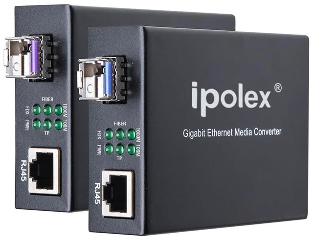 Main image of ipolex A Pair of Bidi Gigabit Single-Mode LC Fiber to Ethernet Media Converter, with BiDi SFP LX Module, 1310nm/1550nm, SMF, up to 20-KM, 1.25G Fiber Media Converter,1000Base-LX to 10/100/1000Base-TX