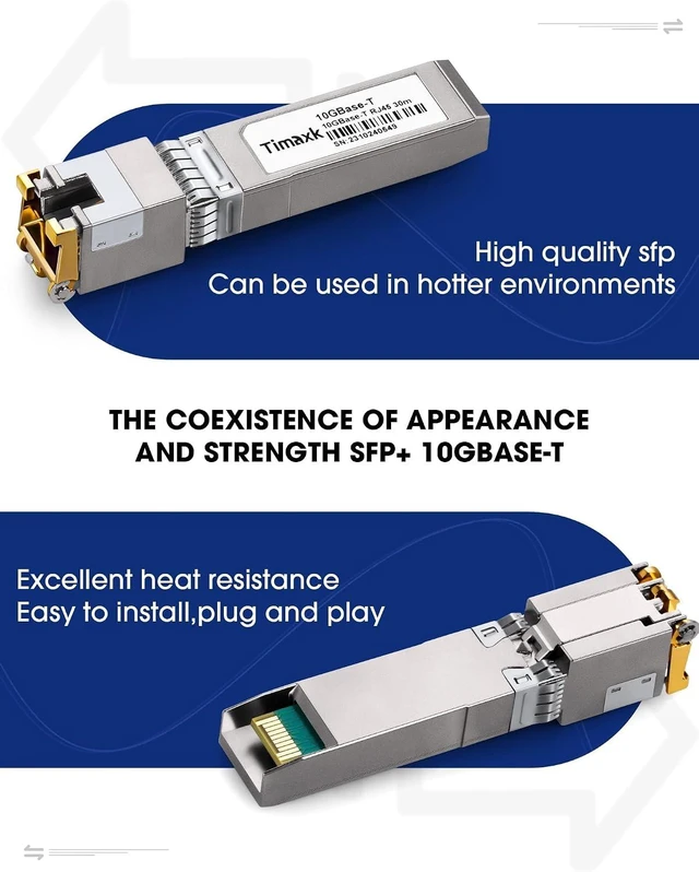 Alt view image 6 of 6 - Timaxk 10G SFP+ to RJ45 Transceiver, 10GBase-T Copper Ethernet Module, 30m Over Cat6a/Cat7, Compatible with Cisco SFP-10G-T-S, Ubiquiti UACC-CM-RJ45-MG, MikroTik S+RJ10, Netgear, QNAP, 1 Pack