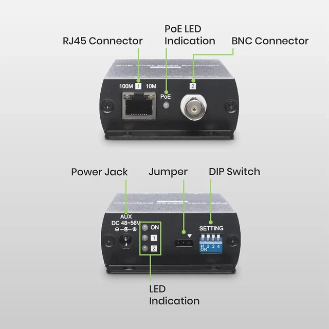 Alt view image 7 of 7 - PoE Over Coax Extender Kit 802.3af/at/bt Compatible, RG59/RG6, 10/100Mbps, Up to 500m at 100Mbps / 800m at 10Mbps IP09CPK
