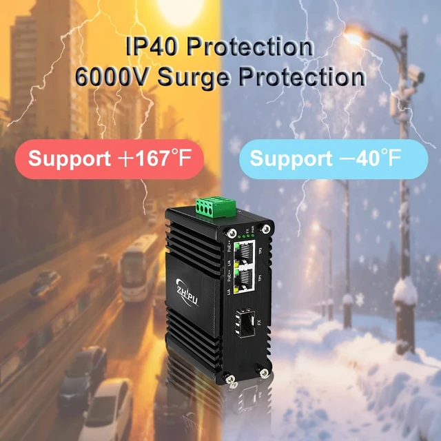 Alt view image 6 of 7 - DC48-57V IEEE802.3af/at/bt 1000Mbps Fiber 90W Media Converter