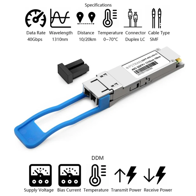 Alt view image 2 of 5 - 40GBASE-LR4 QSFP+ InfiniBand FDR10 Optical Transceiver Module Compatible with NVIDIA/Mellanox MC2210511-LR4 for Switch-IB 2 Switches and ConnectX-5 HCA 1310nm 10km DDM Duplex LC SMF