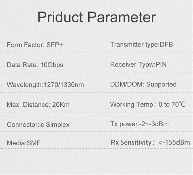 Alt view image 4 of 4 - LC SFP+ 10G Fiber Optical Module 20KM 1270nm/1330nm Singlemode Compatible with Switch for Networking(3 Pair)