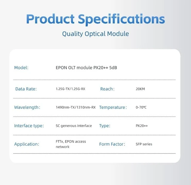 Alt view image 3 of 7 - Compatible EPON OLT SFP Optical Module, 1490nm-TX/1310nm-RX, 1.25G-TX/1.25G-RX, Class PX20+, 20km Range, DOM Support, Single-Fiber SC/UPC Single Mode. (0LT SFP