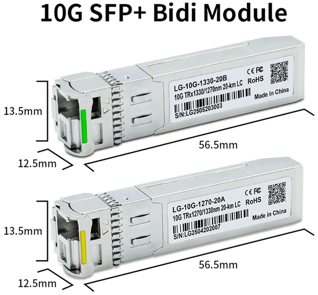 Alt view image 2 of 7 - 10G LC SFP+ Module 1270/1330nm Single Mode 20KM Fiber Optic Module Compatible with Switch