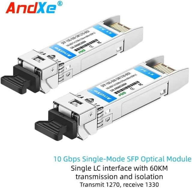 Alt view image 2 of 7 - SFP+ 10G BIDI Optical Transceiver Module, Single Mode Single Fiber Bi-Directional, 1270nm/1330nm Wavelength, 60km Reach, Commercial Grade, Paired Use
