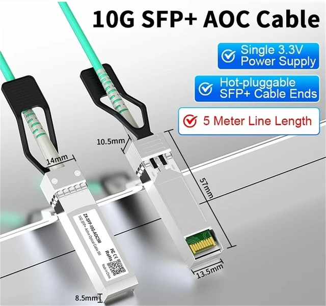 Alt view image 2 of 6 - SFP Module 10G SFP + AOC OM3 5M/7M/10M/20M 10Gb Active Cable for Switch Fiber Optic(10G AOC OM3 5M)