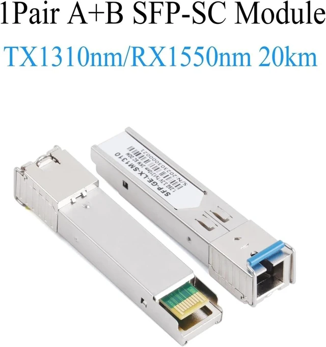 Alt view image 2 of 7 - 1Pair Gigabit Fiber SFP Module 1000M SC 1.25G Single Mode A+B Fiber Module Fit for Ethernet Switch(20KM)