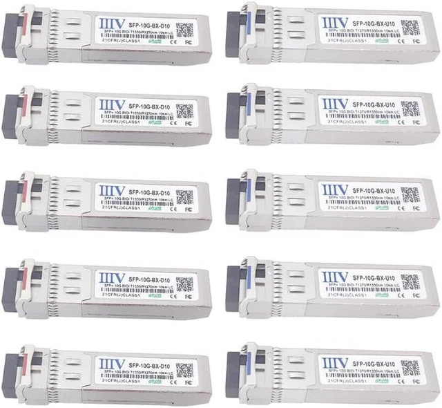 Main image of 10G SFP+ BIDI Transceiver, 10GBase-BIDI Single Mode LC Simplex Module 1270nm/1330nm 10km DDM, Compatible with Cisco, Ubiquiti, Netgear and More (5 Pair)