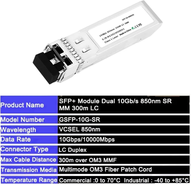 Alt view image 2 of 2 - 10G SR SFP+ Module Multi-Mode Duplex LC Gigabit 850nm 300m Fiber SFP Transceiver Module