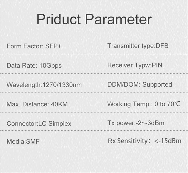 Alt view image 4 of 4 - SFP+ER Transceiver 10G 40Km Module Media LC Optical Fiber Module WDM Singlemode 1270nm/1330nm Optical Fiber Module(1 Pairs)