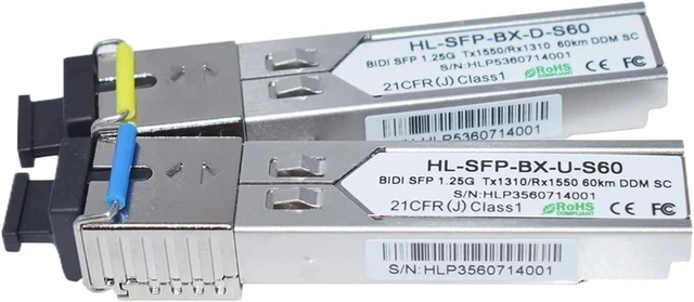 Alt view image 2 of 6 - 1.25G WDM 1000BASE T1310nm/R1550nm 60KM BIDI SFP LC/SC SFP Transceiver (Color : 2 Pairs SC)