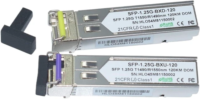 Alt view image 2 of 3 - 1000BASE-BX WDM Mini GBIC Transceiver 1.25G 1490nm/1550nm 120km SFP LC(1pair)