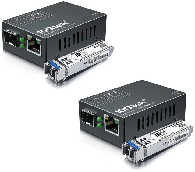 Main image of A Pair of Mini Size Gigabit Fiber to Ethernet Media Converter,Single Mode Dual LC to RJ45, 10/100/1000Base-Tx to 1000Base-LX, with 1310nm SFP Module, 20km Range