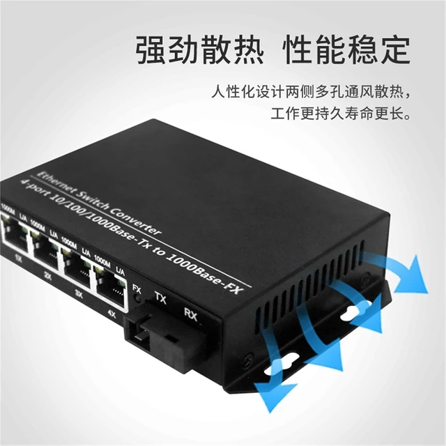 Alt view image 3 of 6 - 2PCS Gigabit Single-Mode 1 Optical 4 Electrical transceiver Single Fiber SC Interface Converter Video Surveillance Transmission 20km
