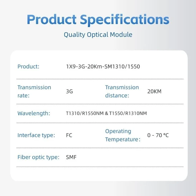 Alt view image 3 of 4 - Industrial Temperature 1*9 Optical Transceiver, 3.125G Bi-Directional 20km, FC Connector, 1310/1550nm