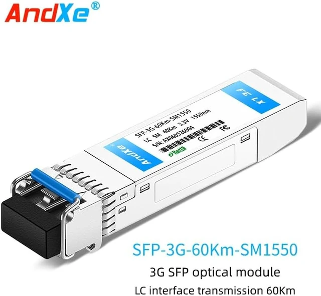 Alt view image 2 of 6 - SFP-3G-60Km-SM1550 Optical Transceiver, 3G SFP Small Form Pluggable Fiber Module, Single-Mode LC Connector, 1550nm DFB Laser, 60Km Transmission Distance, Commercial Temperature Grade