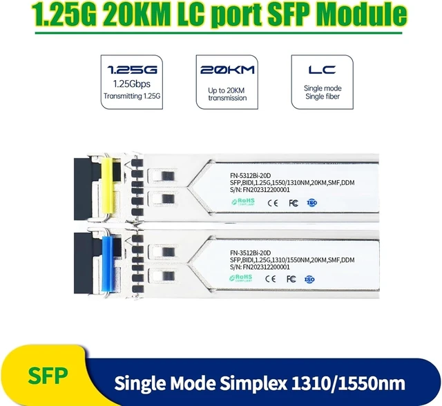 Alt view image 2 of 7 - LC Simplex Connector Transceiver SFP Single Mode Single Fiber Optical 1310nm/1550nm Ethernet Compatible with(2 Pair 20KM)