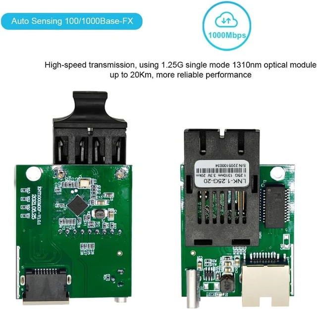 Alt view image 5 of 7 - Gigabit SC Fiber Media Converter PCBA 10pcs, Single Mode 20km