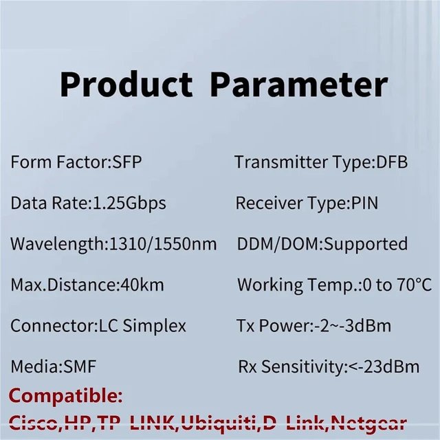 Alt view image 2 of 5 - SFP Module 1.25G SFP Bidi Transceiver SingleMode Simplex LC Fiber Module 40-120km(1Pair 80km)