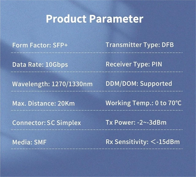 Alt view image 5 of 5 - 10G SFP+ Bi-Directional Optical Transceiver, 1270/1330nm Wavelength, 20KM Single-Mode Fiber,(4 Pair)