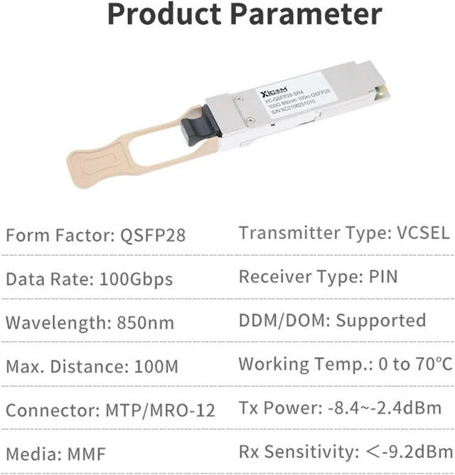 Alt view image 3 of 6 - 100Gbps SFP Optical QSFP28 SR 850nm 100m MPO Connector Multi-Mode Fiber Optic Switch Transceiver Optic (Color : 2pcs)