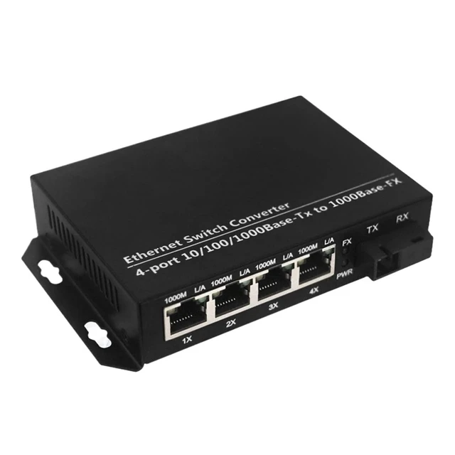 Alt view image 2 of 6 - 2PCS Gigabit Single-Mode 1 Optical 4 Electrical transceiver Single Fiber SC Interface Converter Video Surveillance Transmission 20km