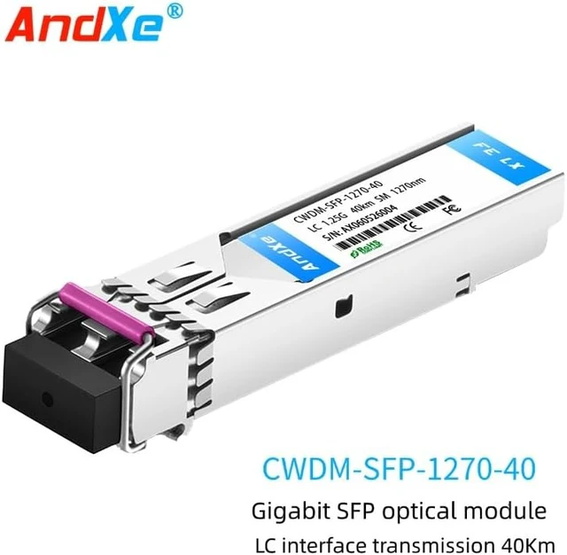 Alt view image 2 of 7 - CWDM-SFP-1270-40 Optical Transceiver Module, SFP 1.25G Dual LC Single Mode 40km, 18 Wavelengths Optional (1270nm to 1610nm), Commercial Grade, Compatible with Major Switches
