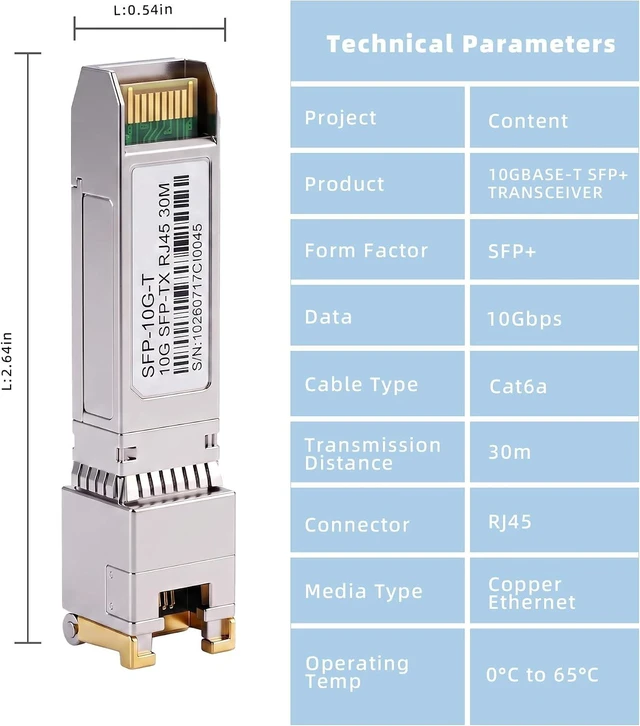 Alt view image 4 of 7 - 10GBASE-T SFP+ to RJ45 Transceiver, 10GbE Copper Module for Cat6a Cable, up to 30m, Compatible with Cisco SFP-10G-T-S