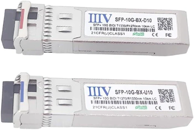 Main image of 10G BIDI SFP+ Transceiver, 1270nm/1330nm SMF, up to 10km, Simplex LC with DDM, Compatible with Cisco SFP-10G-BXD-I/SFP-10G-BXU-I, MikroTik, Meraki and More (1 Pair)