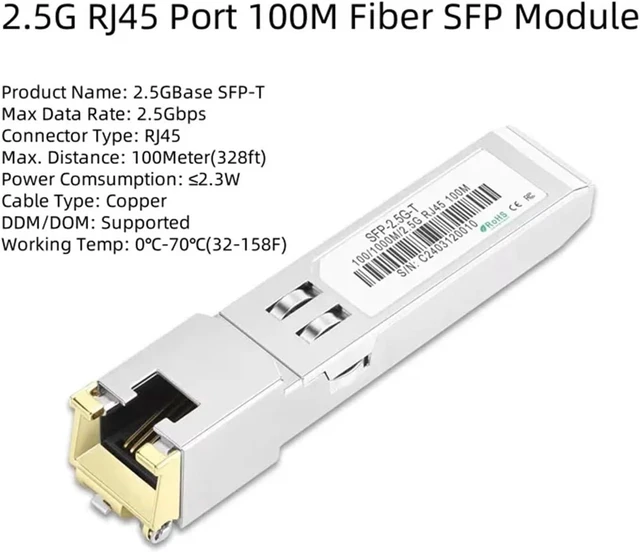 Alt view image 2 of 5 - Fiber SFP Transceiver Module 2.5G RJ45 Port 100M Optical Ethernet Switch Compatible SFP Copper Module(5PCS)