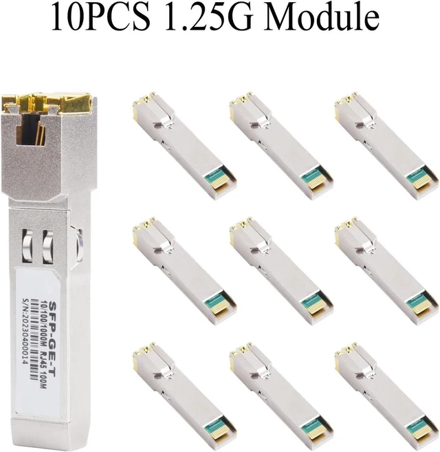 Alt view image 2 of 7 - Gigabit RJ45 SFP Module 10M/100M/1000M Adaptive 1000Mbps 1.25G 10G Transceiver Module Fit for Ethernet Switch(10PCS 1000M Adaptive)