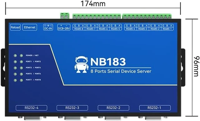 Alt view image 4 of 7 - 8 Channel RS485 RS232 to Ethernet Serial Server NB183-V2 Series TCP UDP MQTT HTTP Modbus Gateway TCP- RTU Host Computer at Command (Non-Isolated)