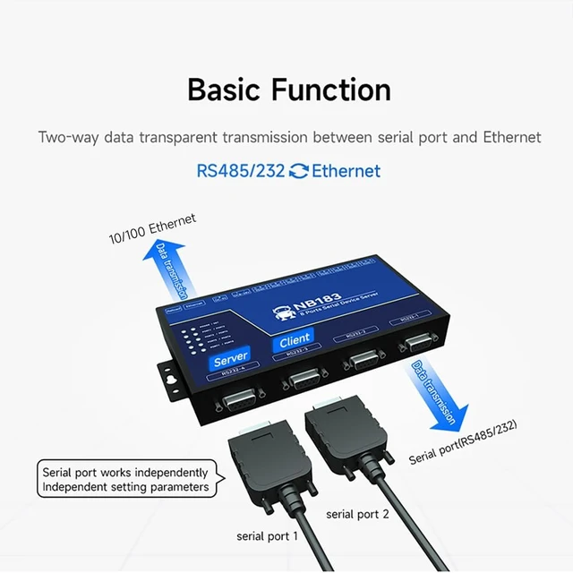 Alt view image 5 of 7 - 8 Channel RS485 RS232 to Ethernet Serial Server NB183-V2 Series TCP UDP MQTT HTTP Modbus Gateway TCP- RTU Host Computer at Command (Non-Isolated)