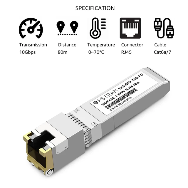 Alt view image 2 of 7 - 10GBASE-T SFP+ RJ45 Copper Transceiver Module Compatible with Fortinet FN-TRAN-SFP+GC FS-TRAN-SFP+GC 10G SFP+ 80m Cat6a/7
