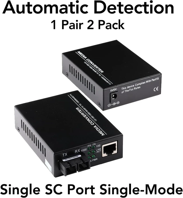 Alt view image 2 of 6 - A Pair 2 Pack SC Single Mode Gigabit Ethernet Media Converter 10/100/1000Mbps Bi-Directional Single SC Fiber Ethernet Transceiver up to 20km RJ-45 Port 10/1000Base-TX to 1000Base-FX 1310-nm