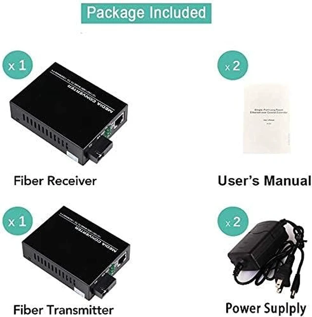 Alt view image 4 of 6 - A Pair 2 Pack SC Single Mode Gigabit Ethernet Media Converter 10/100/1000Mbps Bi-Directional Single SC Fiber Ethernet Transceiver up to 20km RJ-45 Port 10/1000Base-TX to 1000Base-FX 1310-nm