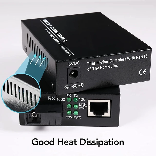 Alt view image 5 of 6 - A Pair 2 Pack SC Single Mode Gigabit Ethernet Media Converter 10/100/1000Mbps Bi-Directional Single SC Fiber Ethernet Transceiver up to 20km RJ-45 Port 10/1000Base-TX to 1000Base-FX 1310-nm
