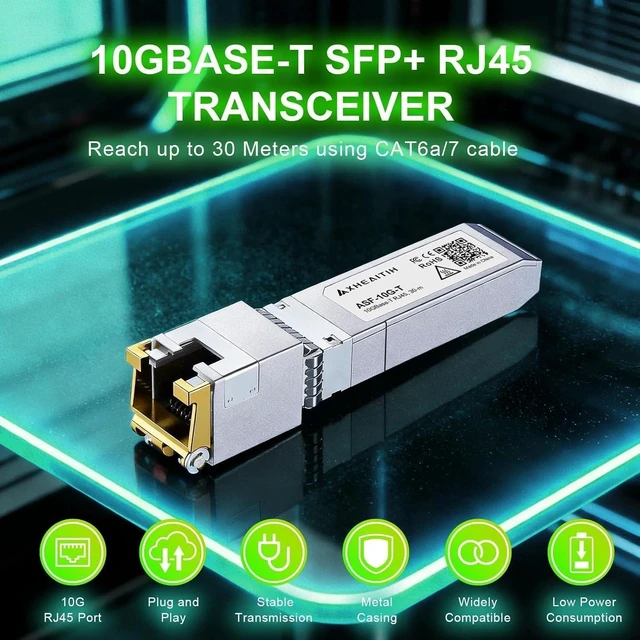 Alt view image 2 of 7 - 1.25/2.5/5/10G-T RJ45 30M SFP+ Transceiver 10GBase-T CAT6a/7 Optical Module