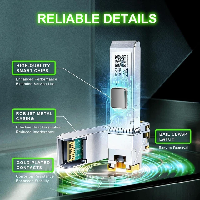 Alt view image 4 of 7 - 1.25/2.5/5/10G-T RJ45 30M SFP+ Transceiver 10GBase-T CAT6a/7 Optical Module