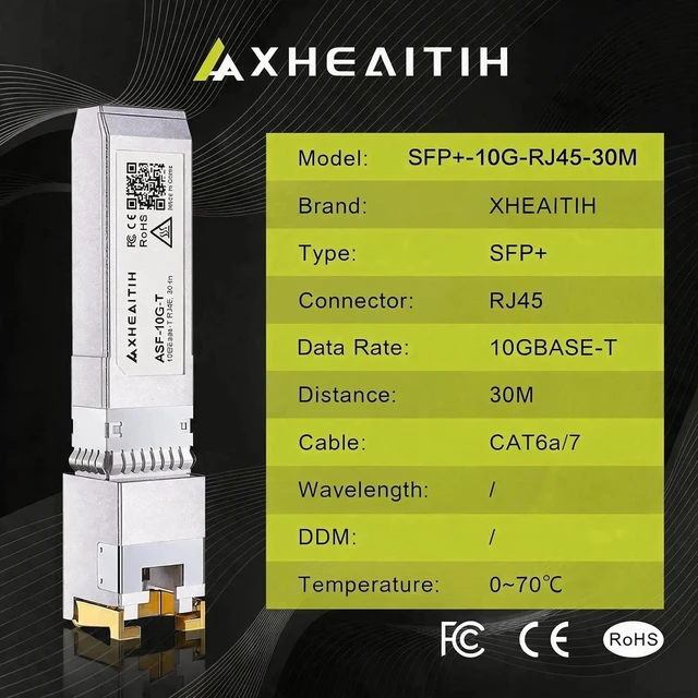 Alt view image 6 of 7 - 1.25/2.5/5/10G-T RJ45 30M SFP+ Transceiver 10GBase-T CAT6a/7 Optical Module