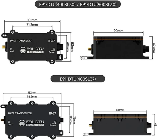Alt view image 2 of 6 - 433/470/868/915M RS485 Lora Wireless Data Transmitter E91 Series ESD 30-37bm Long Distance Modbus LBT AT HEX Command IP67 (900M 30dbm)